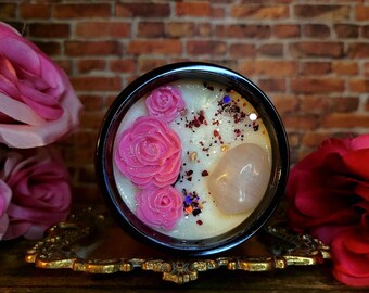 Soy Candle - Soy Wax Candle - Aphrodite - Rose Water Lily Patchouli - Witchy - Rose Quartz