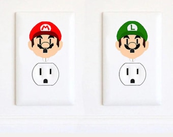 Mario and Luigi - Super Mario Stickers - Mario Stickers - Super Mario Gifts - Valentines gift for him - Gift - Electric Outlet Wall Sticker