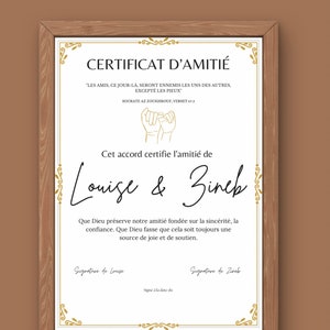 Islamisches Freundschaftszertifikat, personalisiertes symbolisches Geschenk, digitale PDF-Datei