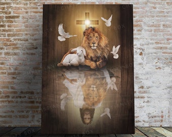 Jesus Lion and Lamb, Jesus Portrait Canvas Print - Christian Wall Art- CA37