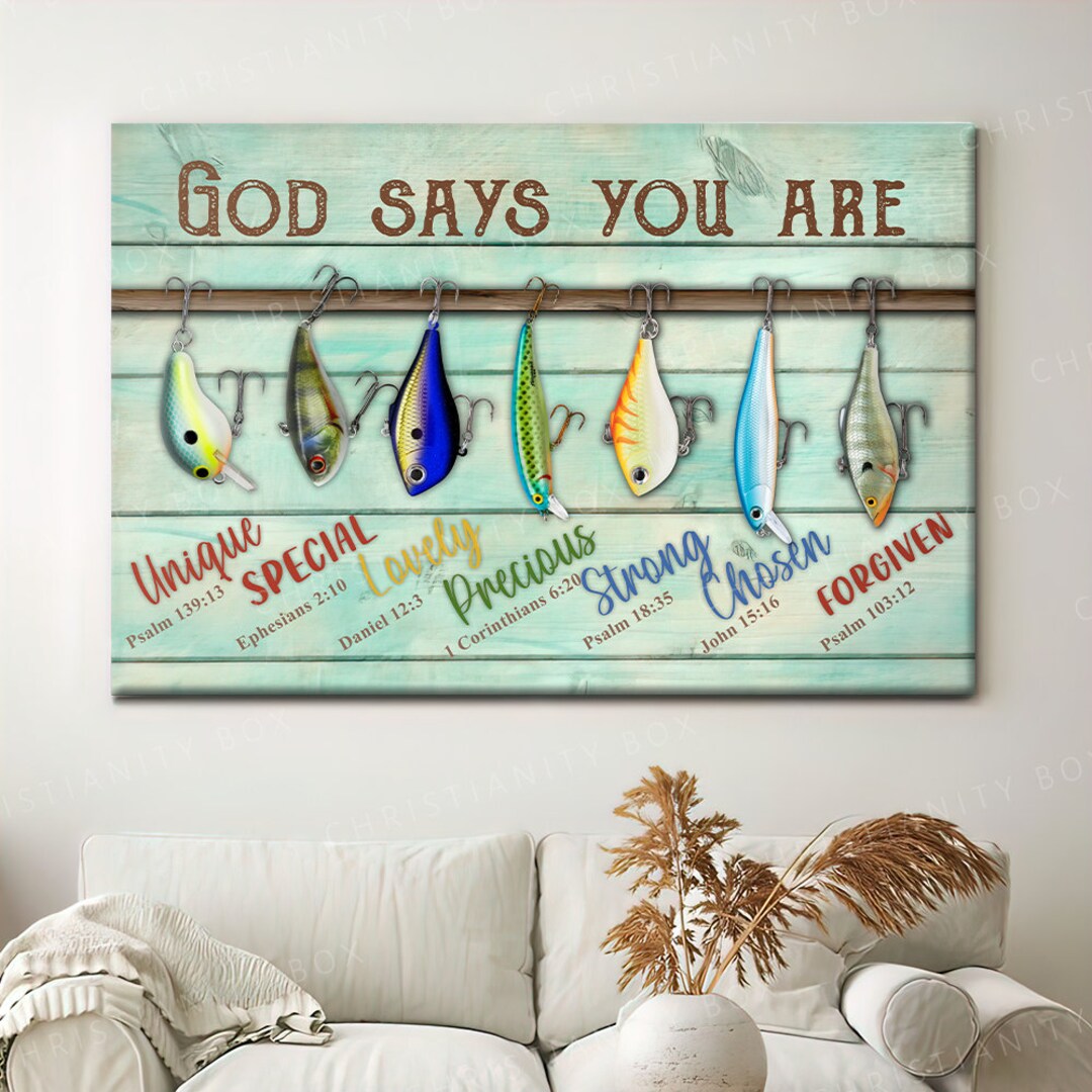God Says You Are, Fishing Bait Canvas Christian Wall Art CA125 - Etsy