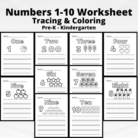 number tracing worksheets coloring handwriting 123 etsy