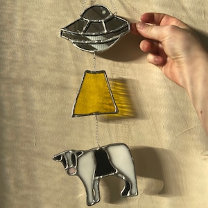 UFO Alien abduction stained glass sun-catcher mobile