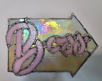 Pink and pearl white BOSS stained glass sign suncatcher