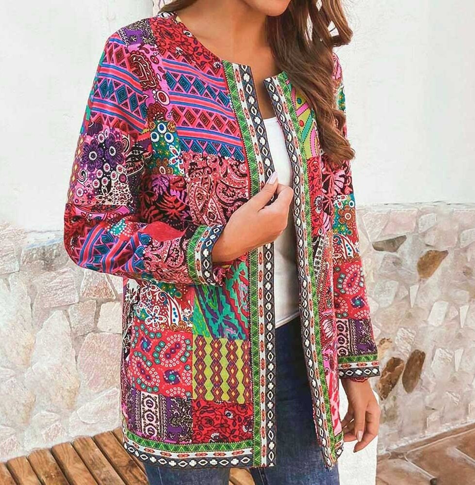 Women Bohemian Ethnic Design Spring Jackets Boho Elegant Floral Printed ...