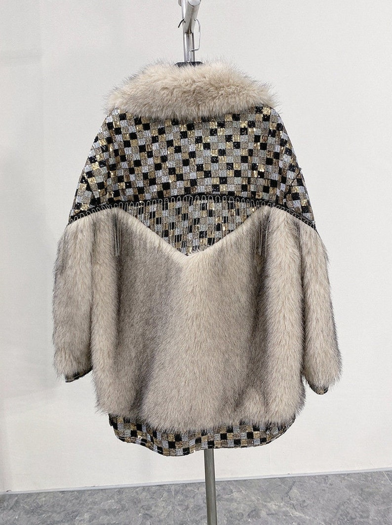 Winter Glitter Faux Fur Sequin Embroidery Embellished Tassel Fringe ...