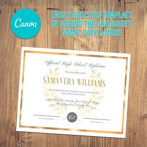 Plantilla de diploma editable, Diploma de educación en el hogar, Diploma de escuela secundaria imprimible, Diploma de graduación personalizado