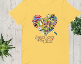 Unisex Peace Love & the Hub t-shirt / Hattiesburg Mississippi / Hattiesburg Pocket Museum / Original Art