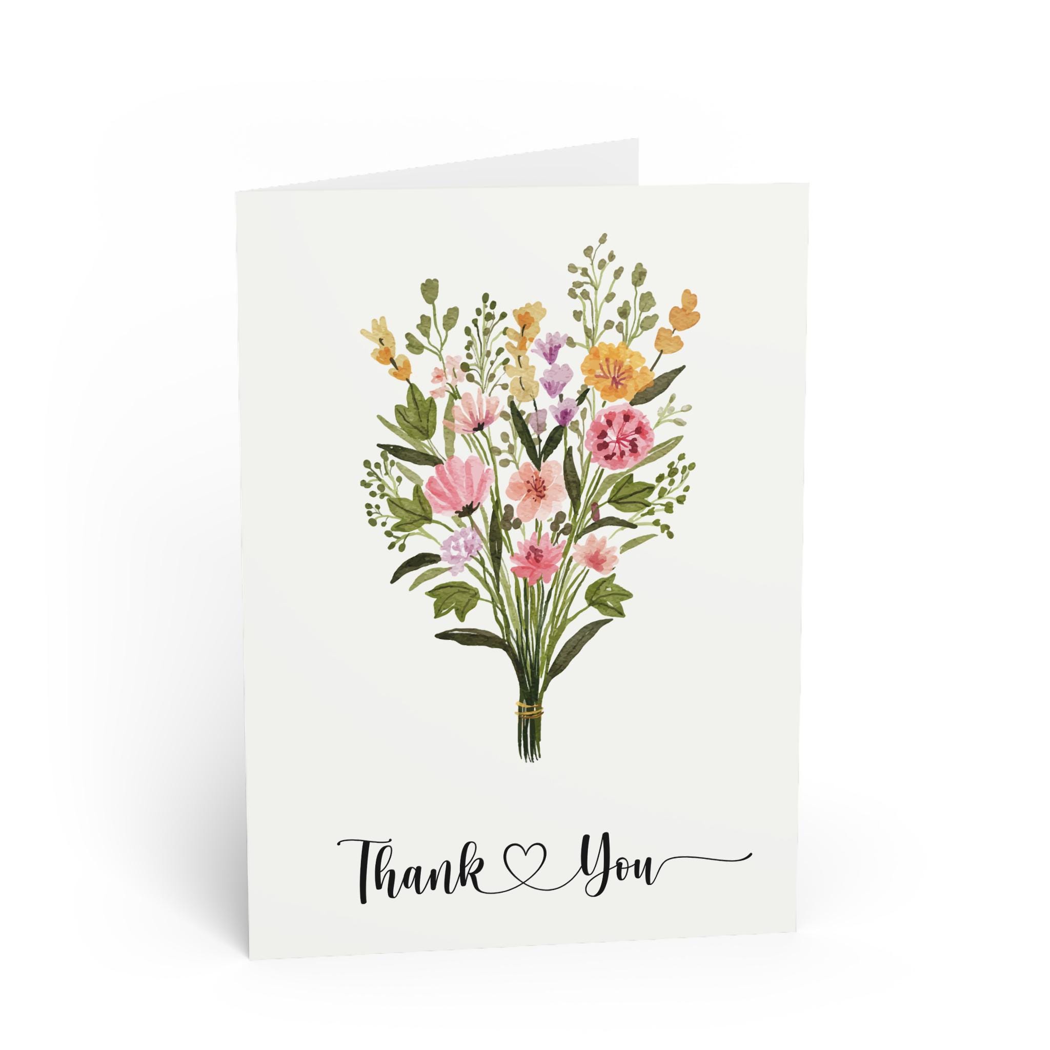 Floral Bouquet Thank You Greeting Card | Watercolor Flowers, Script ...