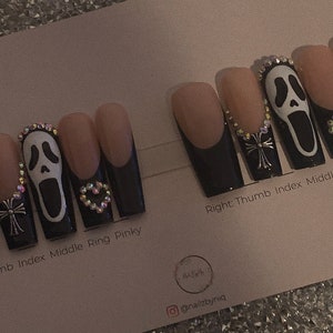Scream/ghostface Black French Tip Halloween Bling Nails - Etsy