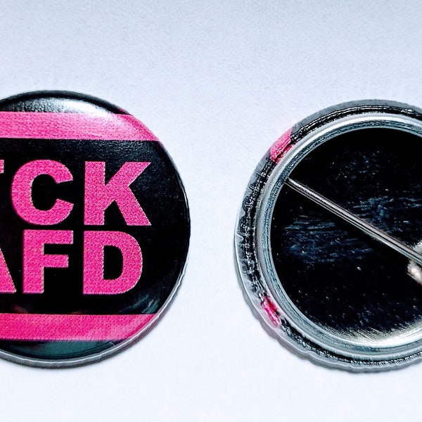 Pack of 2 anti AfD buttons, FCK AFD, pink, 25 mm
