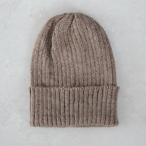 Cappuccino Beanie Hat for Adults. 100% Alpaca - Handcrafted in Switzerland. Knitted fisherman&#39;s beanie/ watch cap