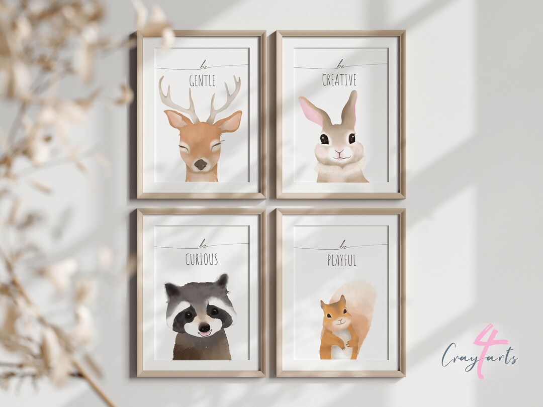 Woodland Nursery Prints, Set of 4 Prints, Woodland Nursery Decor ...
