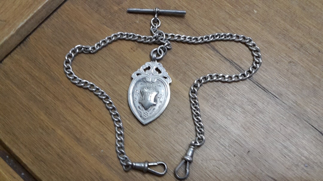 Antique Sterling Silver Pocket Watch Chain T Bar Dog Clips and Etsy