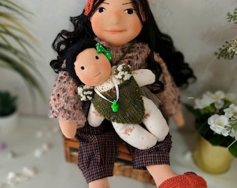 Handmade Waldorf Mother & Baby Doll Set: Natural Wool, Collectible  Dolls