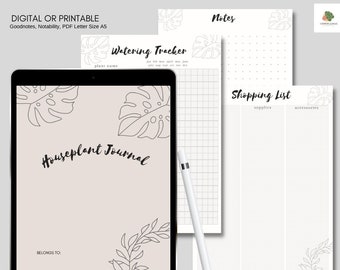 Minimalist Houseplant Journal Digital + Printable Download | iPad Planner for GoodNotes, Notability, etc.