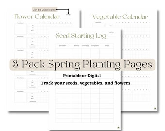 3 Page Spring Growing Trackers | PRINTABLE or DIGITAL Minimalist Veggie, Flower, & Seed Trackers