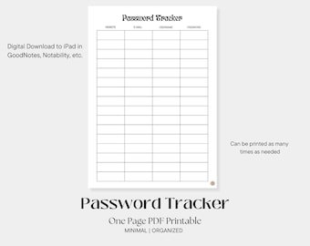 PRINTABLE Password Tracker | 1 Page PDF Print