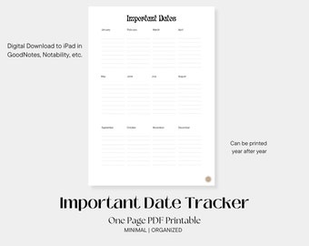 1 Page Important Dates Tracker | PRINTABLE