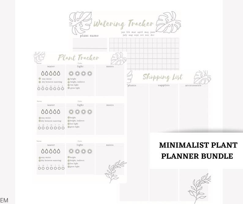 BUNDLE 3 pack: Minimalist Plant Trackers Digital Printable Download iPad Planner for GoodNotes, Notability, etc. image 1