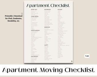 PRINTABLE Tan Moving Checklist for Apartment | Print, Goodnotes, Notability, etc.