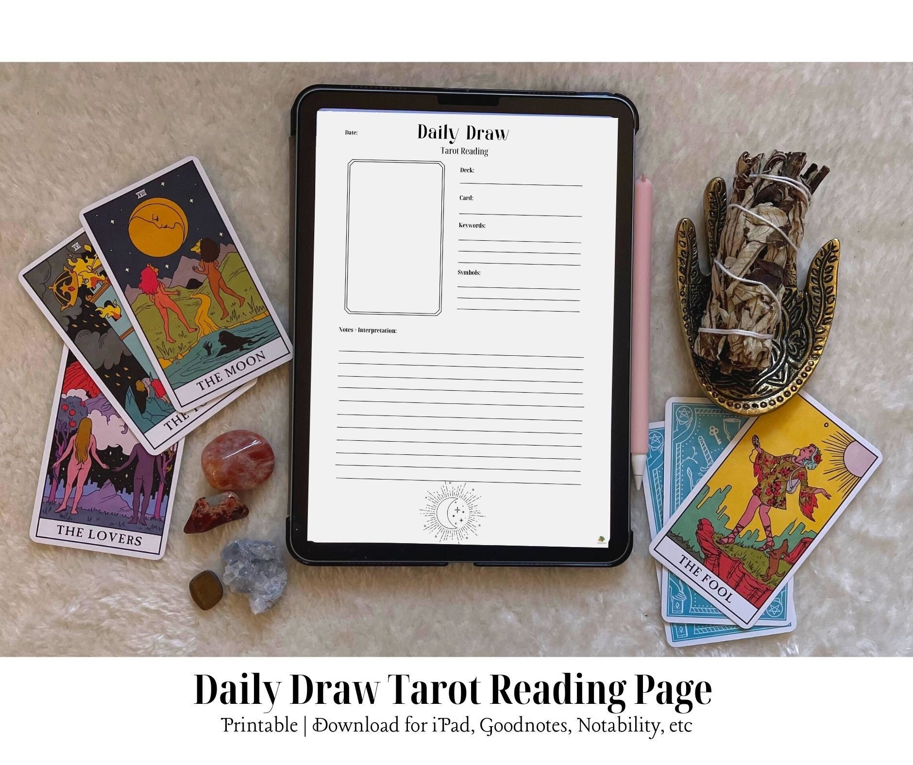 TAROT CARD Daily Draw Page Printable Download for iPad Goodnotes, Notability, Etc. Etsy
