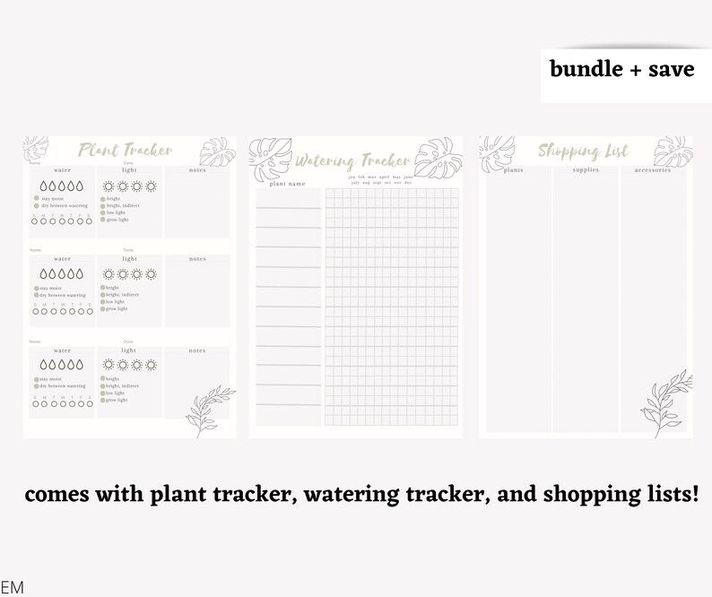 BUNDLE 3 pack: Minimalist Plant Trackers Digital Printable Download iPad Planner for GoodNotes, Notability, etc. image 2