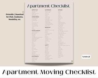 Neutral PRINTABLE Moving Checklist for Apartment | Print, Goodnotes, Notability, etc.