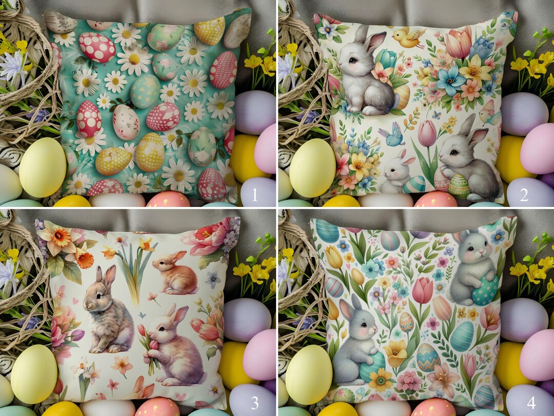 Easter Throw Pillow Covers, Spring Pillowcases, Cute Bunny Pillow Sham ...