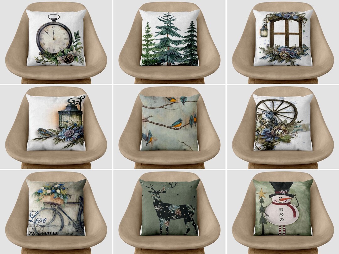 Farmhouse Winter Pillow Cover, Pine Tree Pillow Case, Green Throw ...