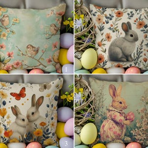 Funda de almohada con temática de Pascua, funda de almohada de conejito de Pascua, funda de cojín con flores de primavera, funda de almohada con forma de huevo de Pascua, decoración de Pascua Cottagecore