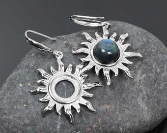 Silver 10 mm Blank Sun Earrings, Silver 925, Base Round Bezel Setting Earrings