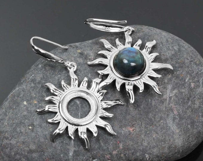 Stylish Silver 10 mm Blank Sun Earrings, Silver 925, Base Earrings, Round stone, Bezel setting earrings,