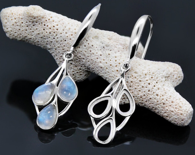 Earrings Blanks Pair Silver 925, Tear Drop 4x6 mm, Rhodium Plated