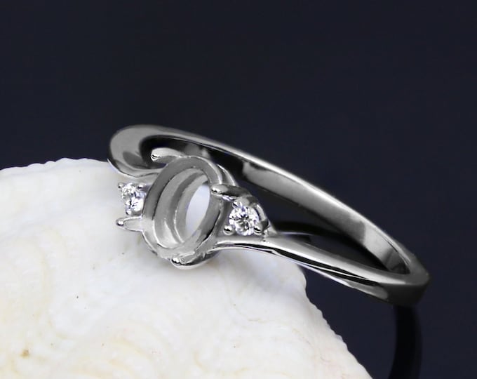 925 Silver Ring Blank 5x7 mm 2 pcs Cubic Zirconia Rhodium Gold Plated Prong Setting  Base  DIY Jewelry