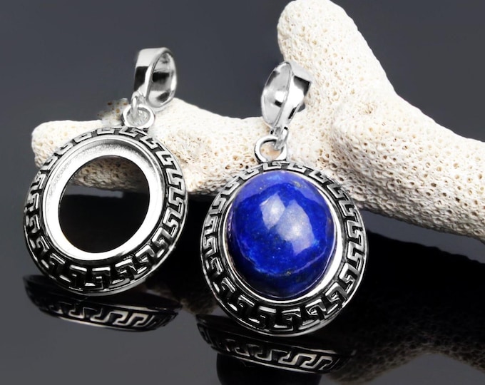 Silver Pendant Blank 10x12mm Greek Key Bezel Setting Base