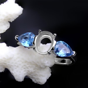 Silver Ring Blank 6x8mm Prong Setting Mounting Blue CZ Side DIY Jewelry