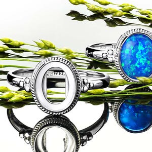 925 Silver Ring Blank 8x10 mm Oval Bezel Setting – Rhodium Plated Classic Style Base – Jewelry Making Ring for Women – Cabochon Mount