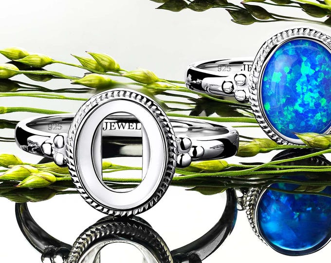 925 Silver Ring Blank 8x10 mm Oval Bezel Setting – Rhodium Plated Classic Style Base – Jewelry Making Ring for Women – Cabochon Mount