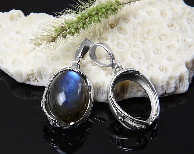Pendant Blanks, 10x14 mm, Silver 925, Rhodium Plated, Bezel Setting Pendant