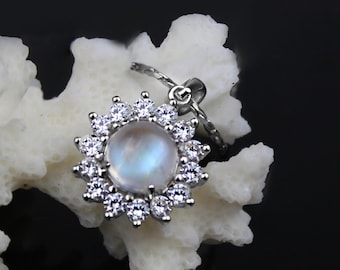 Moonstone Sterling Silver Pendant, Lapis Lazuli, Onyx, Amber, Zirconia