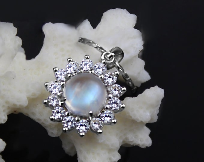 Colorful Pendant with Lapis Lazuli,  Moonstone,  Black Onyx , Amber and Amethyst with Zirconia  Silver 925