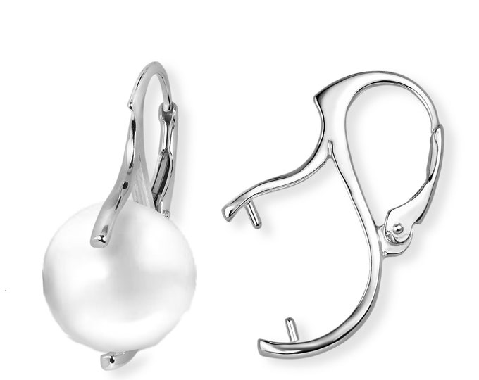 Sterling Silver Lever-Back Pair, 15mm Stone and Pearl Ball Lever-Back, DIY Jewelry