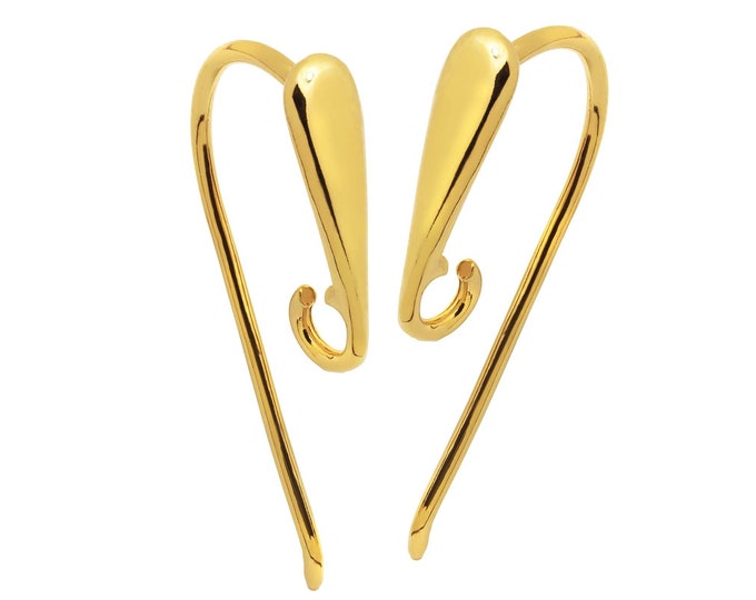 Ear Hooks Findings, 1,3 g Sterling Silver 925, 25mm Height, 11mm Width, Gold Plated
