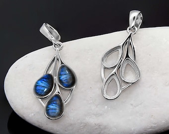 Pendant Blank Multi-stone Pear ( Teardrop)  6x4 mm Bezel Setting Silver Pendant
