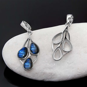 925 Silver Pendant Blank Multi-stone Pear ( Teardrop)  6x4 mm Bezel Setting Silver Pendant