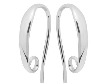 Ear Hooks Pair, Beautiful and Perfect Shape, Sterling Silver 925, 21mm Height, 10mm Width, 3mm Front Width