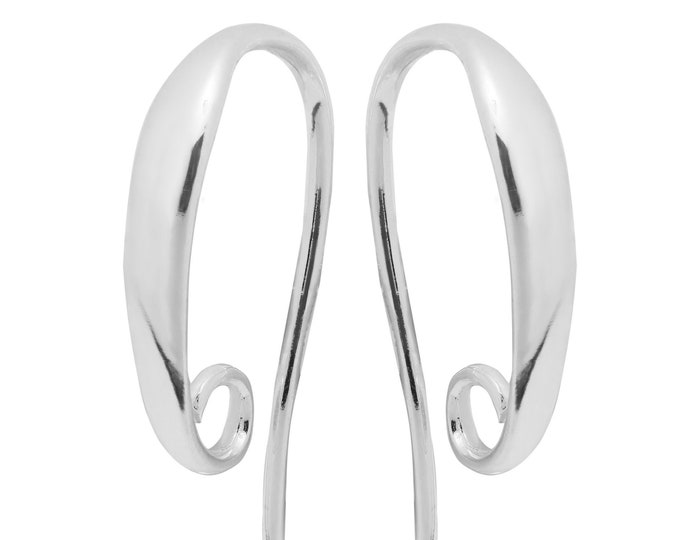 Ear Hooks Pair, Beautiful and Perfect Shape, Sterling Silver 925, 21mm Height, 10mm Width, 3mm Front Width
