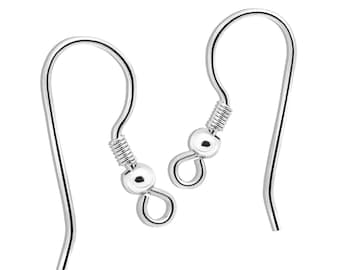 Sterling Silver 925 Ear Hooks Pair | 20mm Height x 8mm Width | Rhodium Plated | 0.48g Lightweight Earring Wires