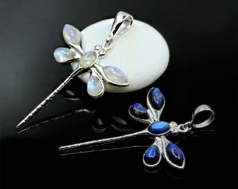 Dragonfly Pendant with Labradorite, Moonstone, European product,Silver 925